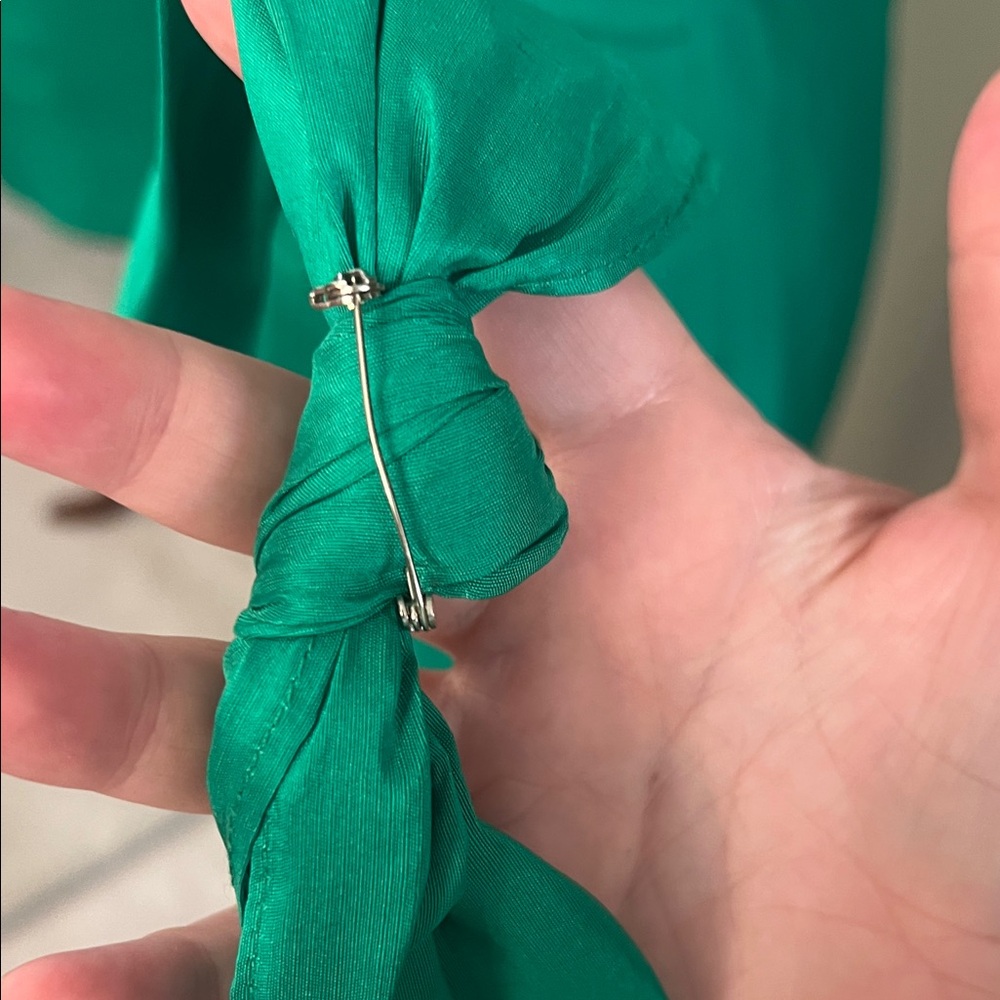 Vintage Jenny Yoo Emerald Green Midi Dress with Lace Yoke and Cowl Neck - Picture 6 of 6